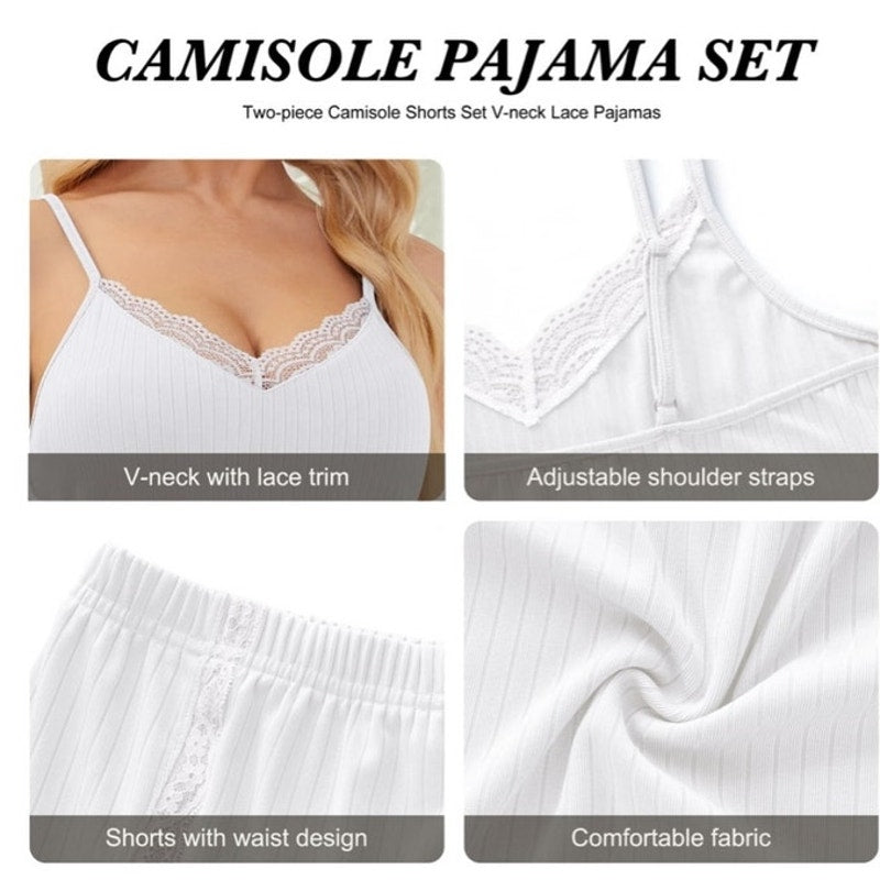 NWT ~ White Ultra Soft Lingerie Sleepwear 2pc Cami & Shorts Pajamas Set ~ LARGE
