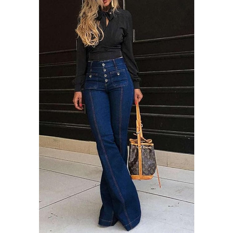 NWT ~ Women's Button Fly Boho Denim Blue Jeans ~ Size 0X