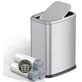 BRAND NEW ~ Silver 2.1Gal Stainless Steel Bathroom Trash Can Swing Lid & 60 Bags