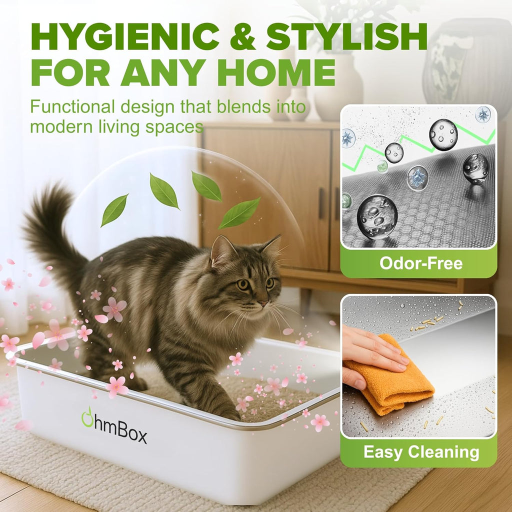 BRAND NEW ~ OHM Stainless Steel Rust Proof Metal NonSlip White XL Cat Litter Box