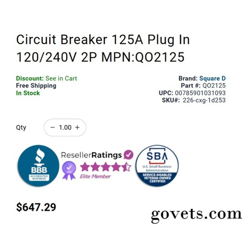 BRAND NEW NIB ~ Miniature Circuit Breaker, QO Series, 125A, 2 Pole, 120/240V AC