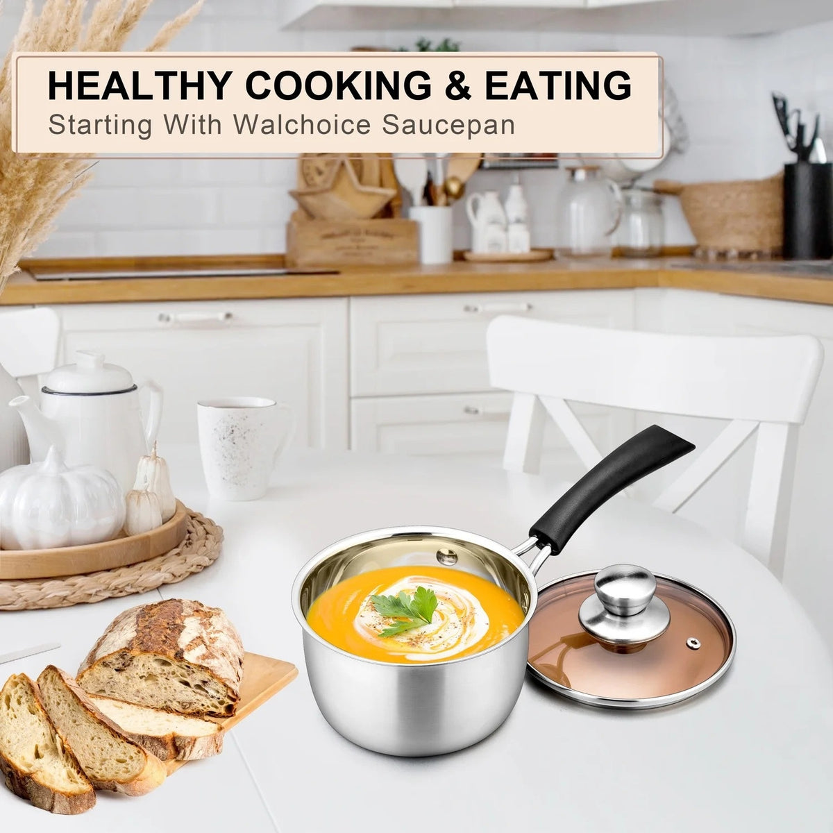 BRAND NEW ~ 1 Quart Saucepan Stainless Steel Soup Milk Pan with Transparent Lid