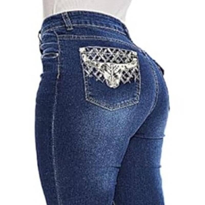 NWT ~ Women's Embroidered Back Pockets Denim Blue Jeans ~ Size SMALL