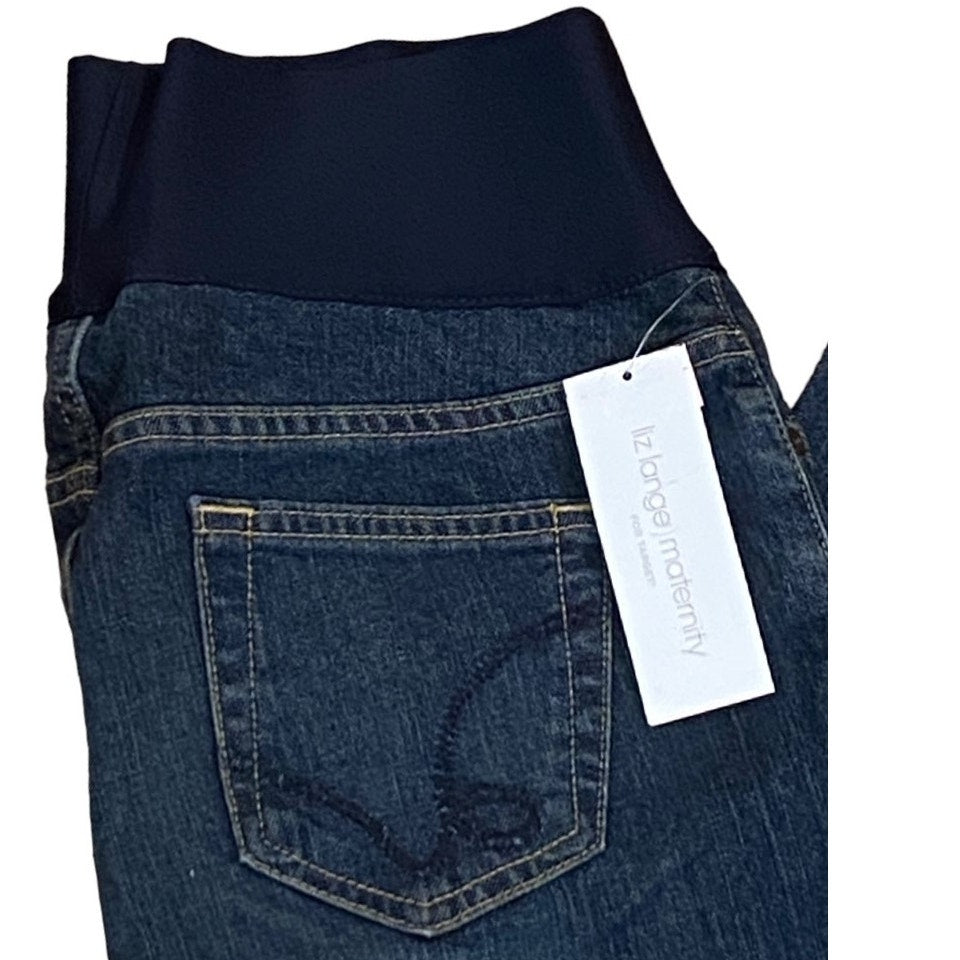 NWT ~ LIZ LANGE MATERNITY Wide Stretchy Waist Band Denim Blue Jeans ~ Women's 4