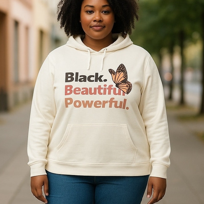 NWT Ladies "BLACK BEAUTIFUL POWERFUL" Butterfly Hoodie Sweatshirt ~ 2X