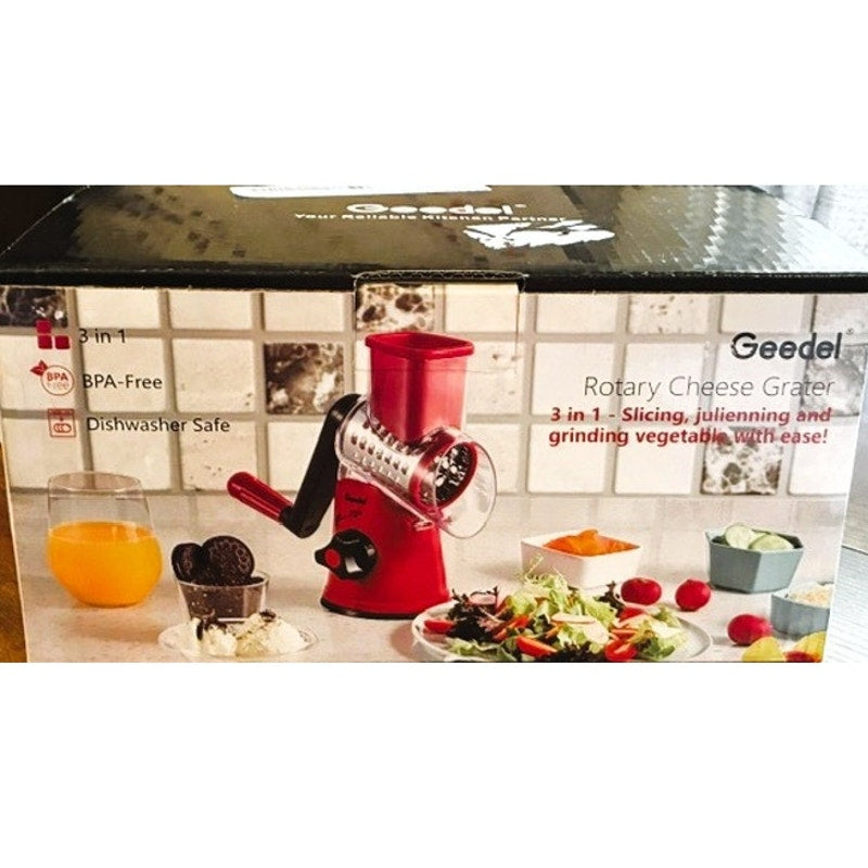 BRAND NEW ~ Geedel Kitchen Rotary Cheese Grater & Vegetable Slicer & 3 Blades