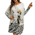 NWT ~ Oversized Abstract Checked Walk City Art Deco Woman Sweater ~ OneSize