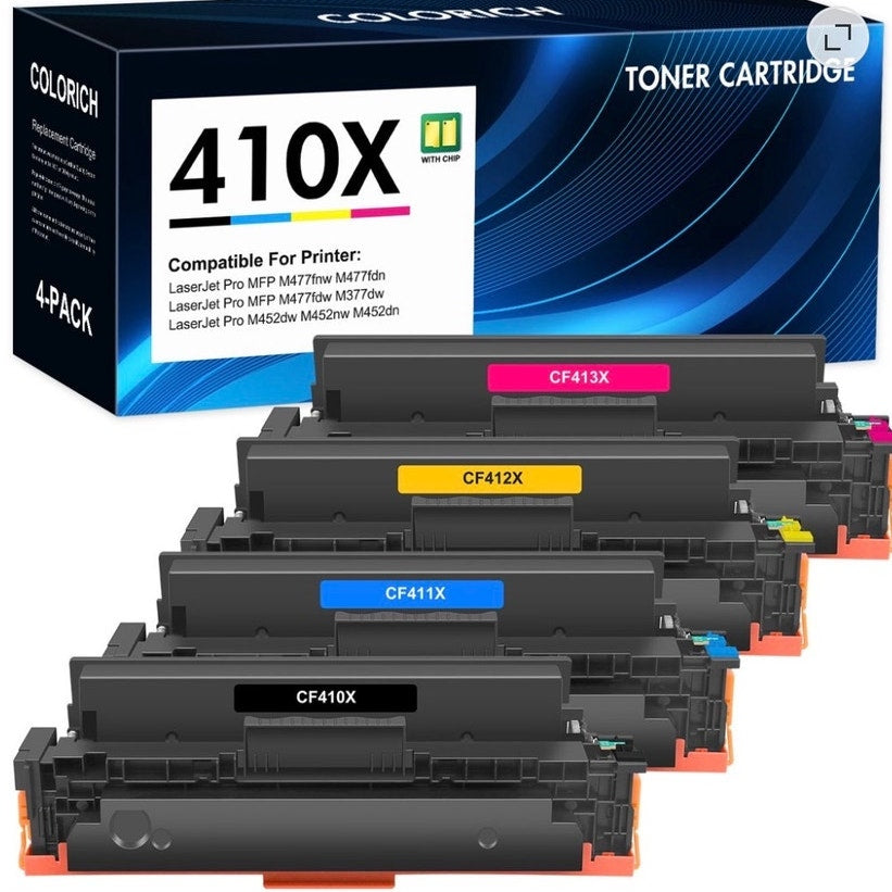 BRAND NEW ~ 4 Colorich 410X Toner Cartridges HP Black, Cyan, Magenta and Yellow