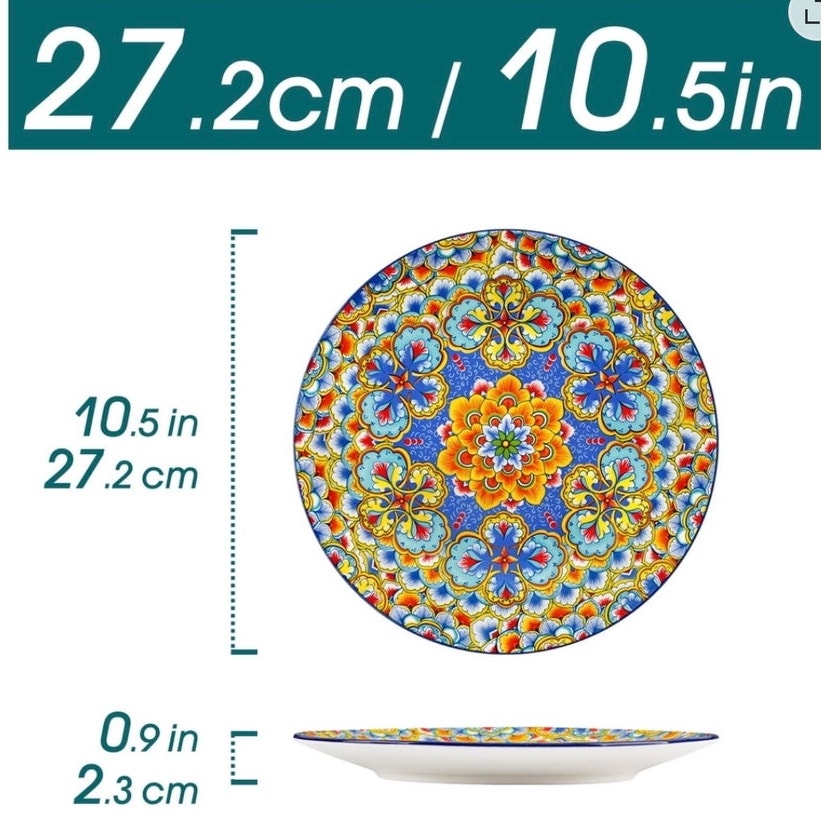 BRAND NEW Set/6 Vancasso Colorful Bohemian 10.5" Ceramic Porcelain Dinner Plates
