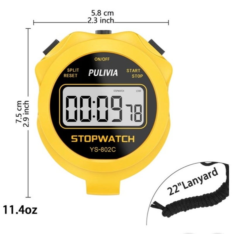 BRAND NEW ~ Yellow Large Display Silent Digital Stopwatch Timer Battery Included