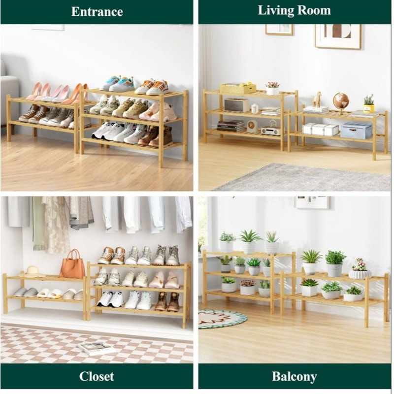 BRAND NEW ~ Natural Bamboo Wood 3-Tier Shoe Rack Shoe Storage Organizer