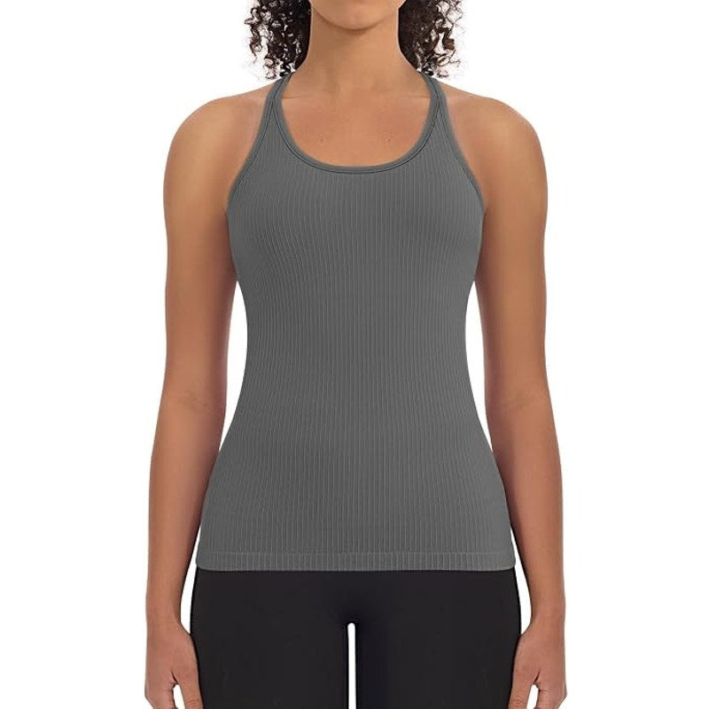 NWT ~ Set/3 Plus Size Black & Gray Ribbed Racerback Tank Top with Bra ~ XXL