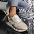 NWT ~ Women's Metallic Gold Wedge Sneakers Lace Up & Side Zipper ~ Size 10 1/2