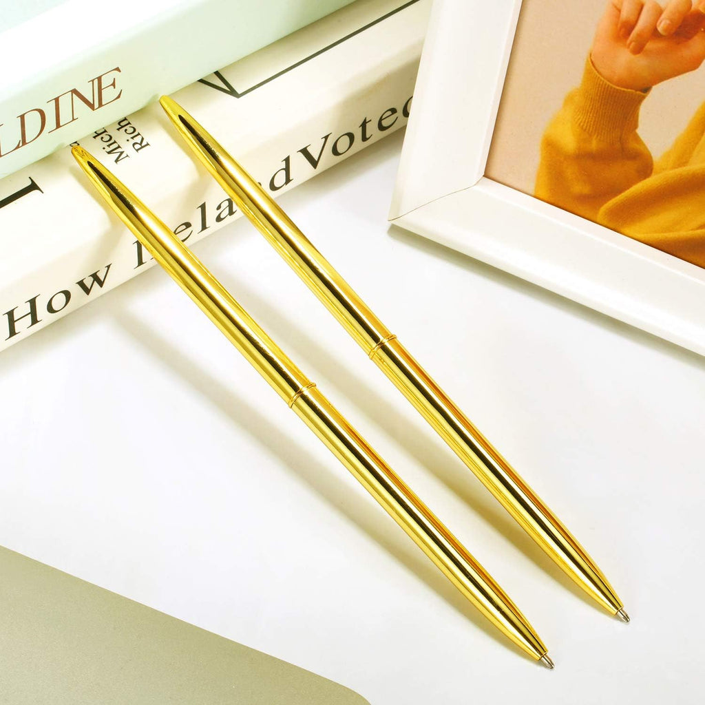 BRAND NEW Set/60 Long Metallic Gold Slim Retractable Lightweight Ballpoint Pens