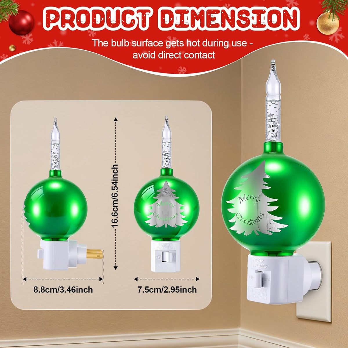 BRAND NEW ~ Set/2 Christmas Bubble Lights Green Ornament Bulb Nightlights
