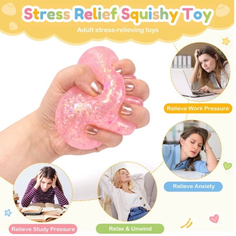 BRAND NEW ~ Pink Dumpling Squishy Toy Stretchy Sensory Fidget Gel Filled Ball