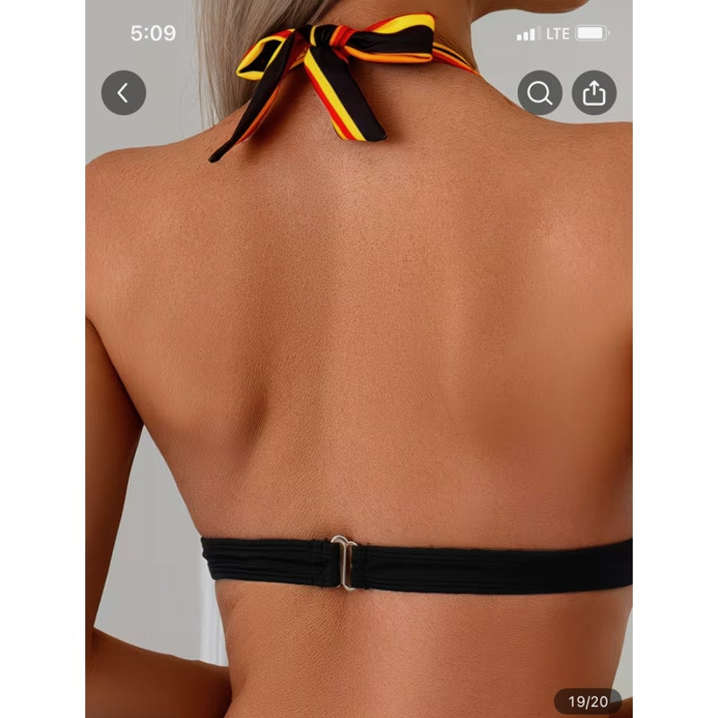 NWT ~ Red & Black Colorful Multistripe Bikini 2pc Swimsuit ~ Women's Size SMALL