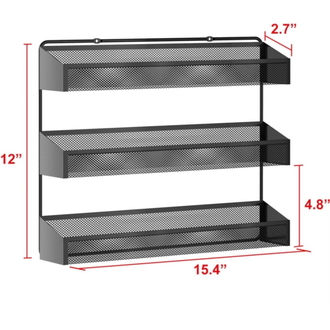 BRAND NEW ~ Set/2 Black Metal 3 Tier Spice Rack Wall Mount Organizer Shelves