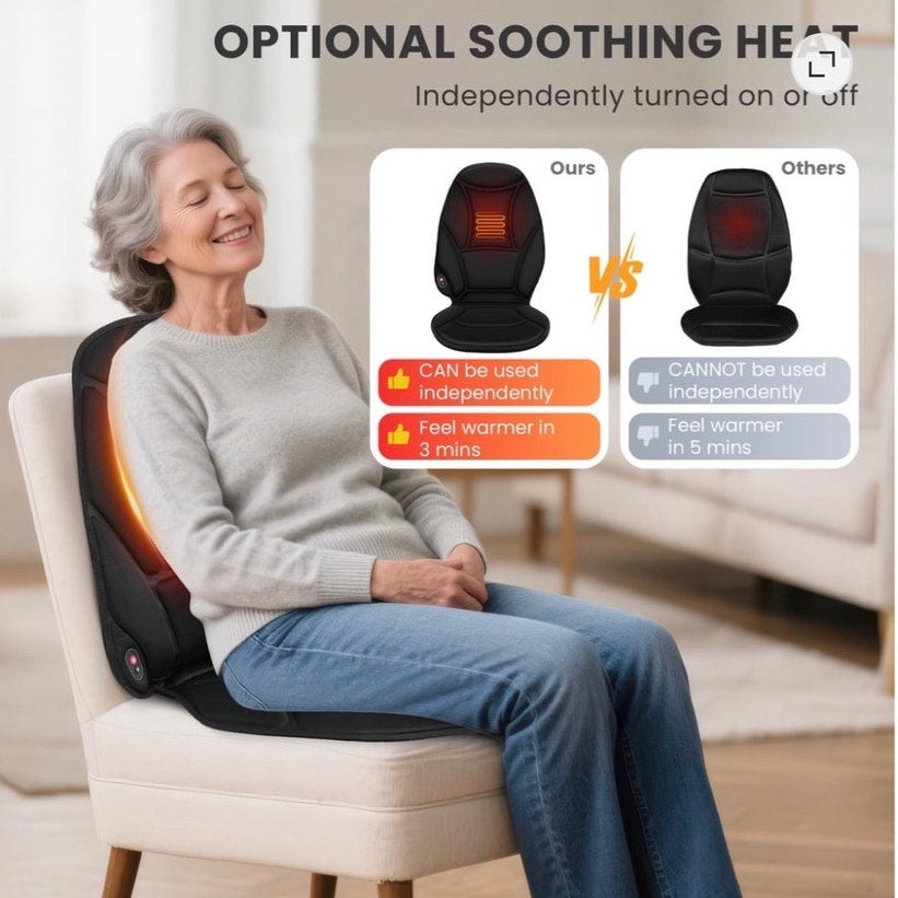 BRAND NEW ~ Black Heated Vibrating Back Massager Seat Cushion Chair Pad