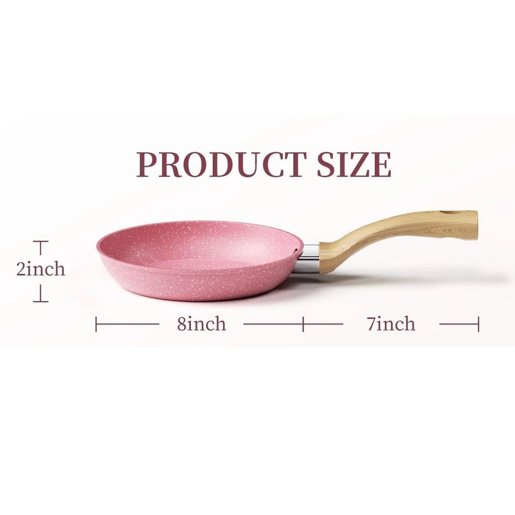 BRAND NEW ~ 8" Pink Nonstick Granite Frying Pan Wood Grained Bakelite Handle