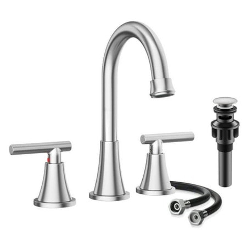 BRAND NEW ~ Brushed Nickel Bathroom Sink 3 Hole Faucet Pop Up Drain Supply Lines