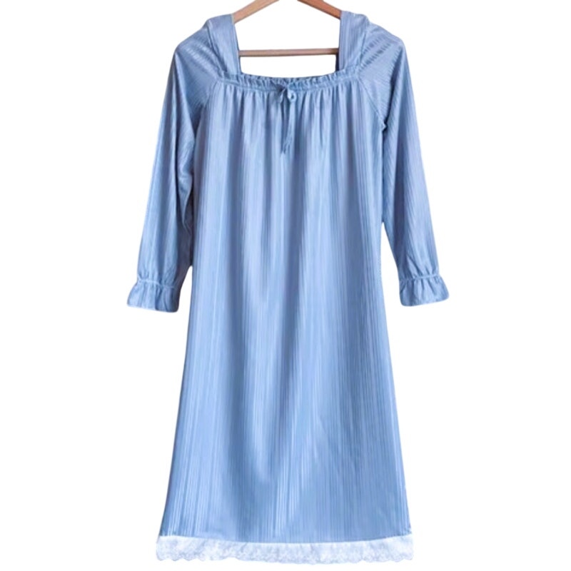 NWT ~ Women's Light Blue Nightgown with White Eyelet Lace Trim ~ MEDIUM