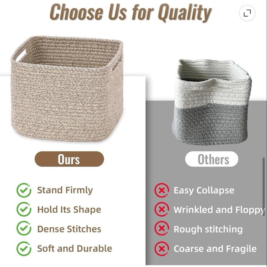 BRAND NEW ~ Set/3 Jute Woven Cotton Rope Storage Baskets Bins Shelves Organizer
