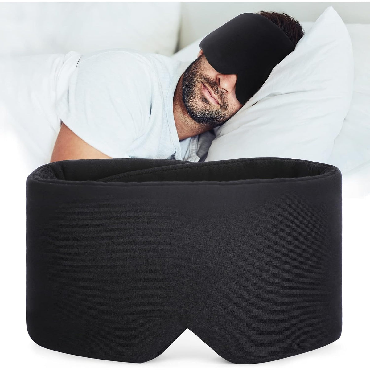 NWT ~ Soft Black Sleep Mask Blindfold & Earplugs Night Travel ~ Velcro Closure