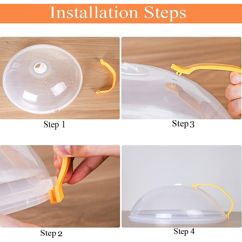 NWT ~ Set/2 Microwave Transparent Splatter Plate Cover w/ Handle & Steam Vent