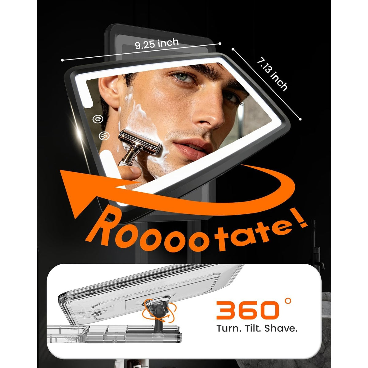 BRAND NEW ~ Heated Fogless Color Dimmable LED Rechargeable Shower Mirror