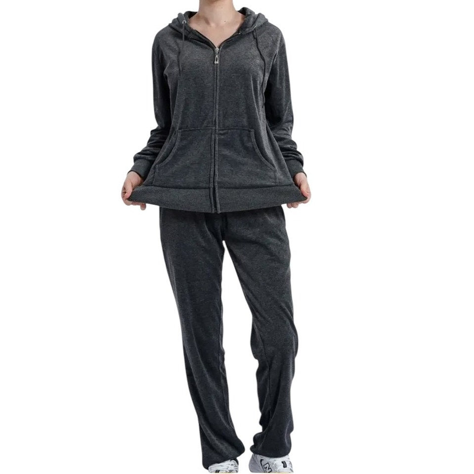 NWT ~ Gray Velour 2 Piece Casual Lounge Pockets Activewear Suit ~ Women's MEDIUM