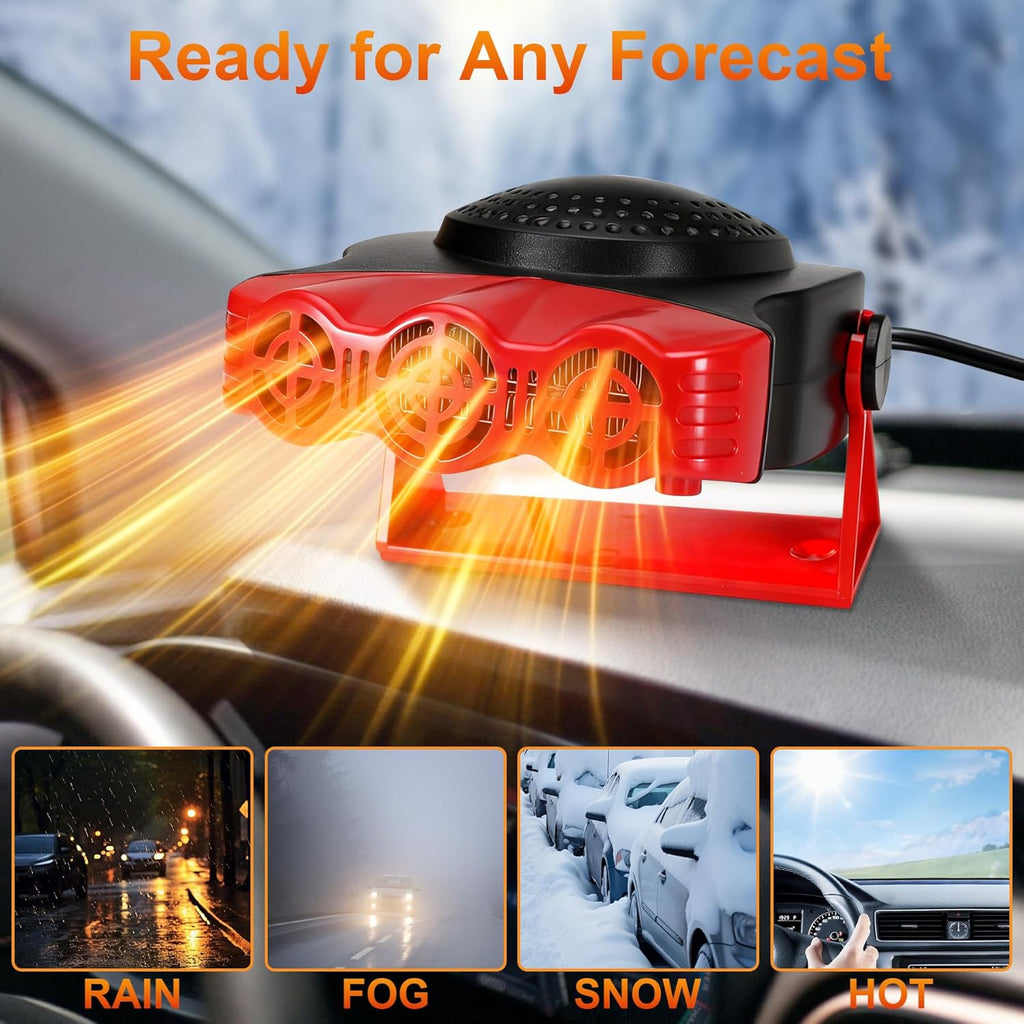BRAND NEW ~ Red Portable Car Heater Vehicle Defroster 3 Outlets Swivel Bracket