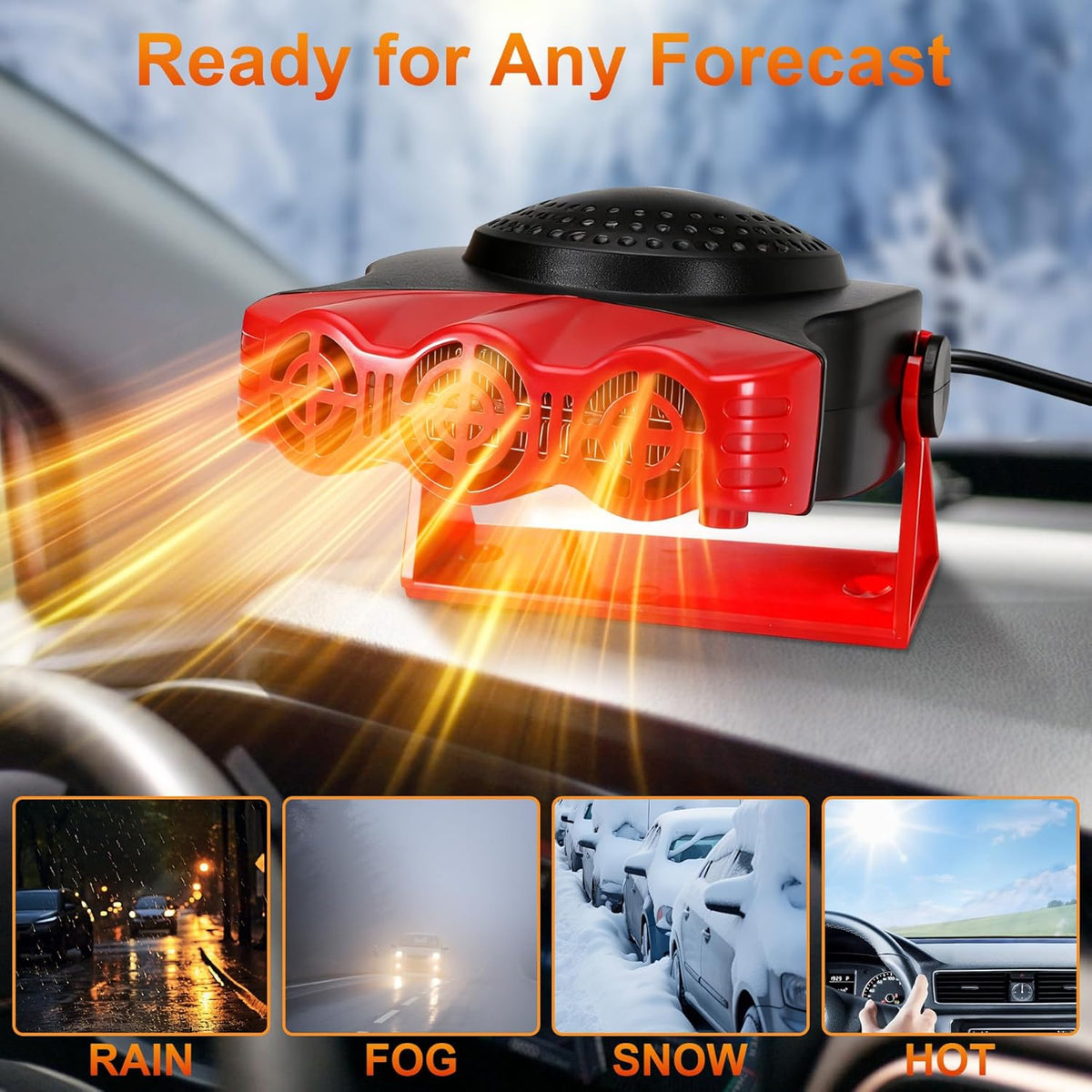 BRAND NEW ~ Red Portable Car Heater Vehicle Defroster 3 Outlets Swivel Bracket