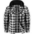 NWT ~ Men's White & Black Cotton Flannel Long Sleeve Hoodie Button Shirt ~ 2XL