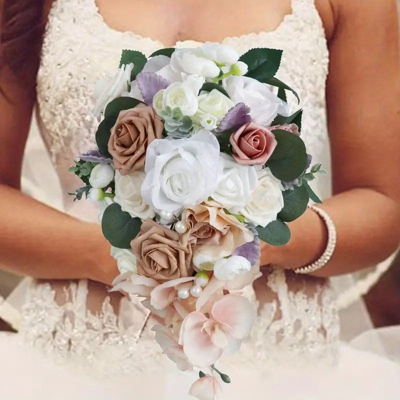 NWT ~ White & Pink Cascading Water Drop Waterfall Bridal Wedding Bouquet