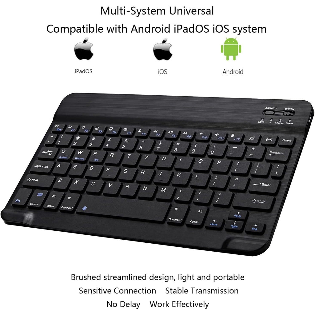 BRAND NEW ~ Black Ultra-Slim Bluetooth Portable Wireless Rechargeable Keyboard