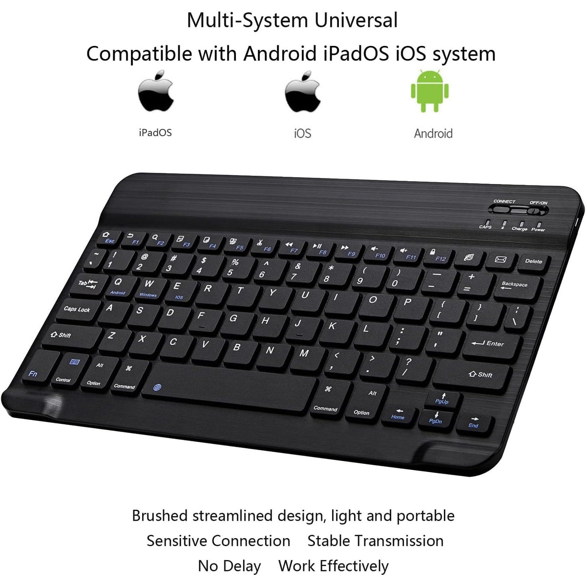 BRAND NEW ~ Black Ultra-Slim Bluetooth Portable Wireless Rechargeable Keyboard