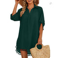 NWT ~ Women's Dark Green Tassel Shirt Swimsuit Cover-Up Bathing Suit Dress ~ XL