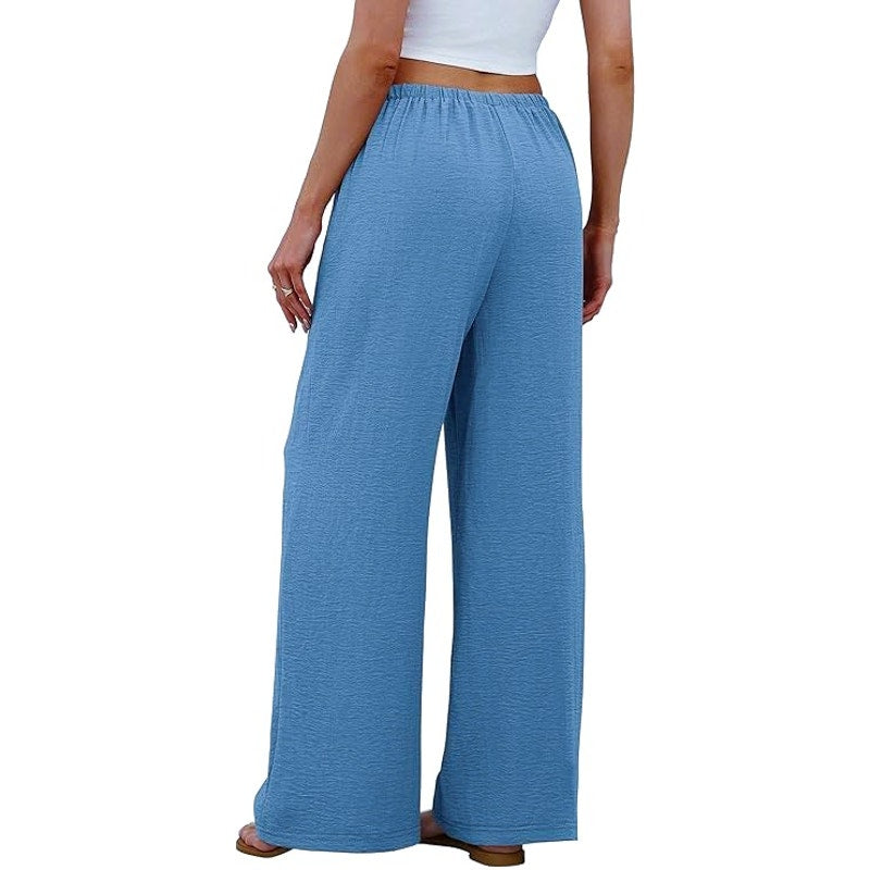 NWT ~ Women's Light Blue Wide Leg & Pockets Drawstring Casual Knit Pants ~ XL
