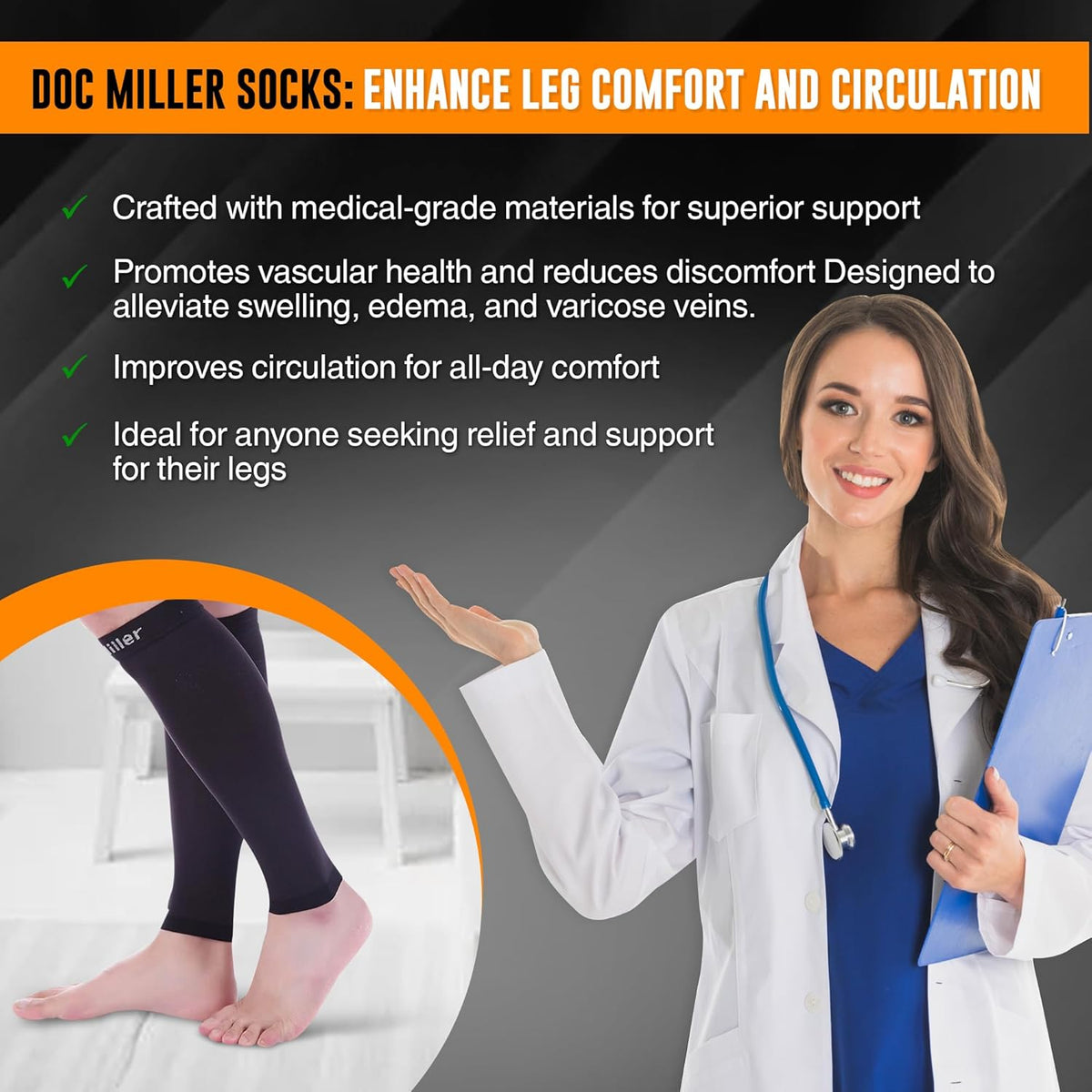 NWT ~ Unisex Doc Miller Compression Calf Sleeve15-20mmHg Graduated Support ~ XL