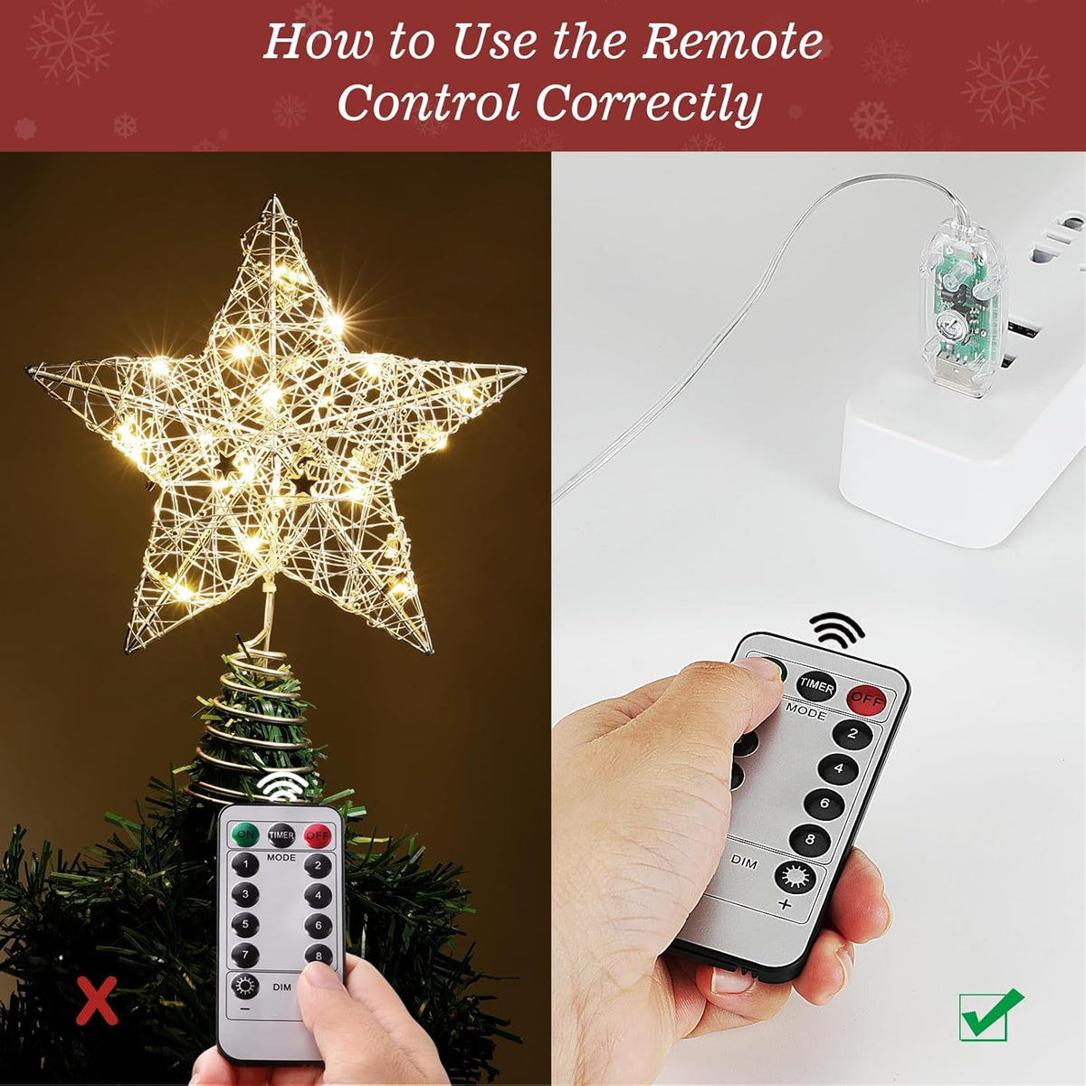 BRAND NEW ~ 8 Lighting Modes USB LED Christmas Star Tree Topper