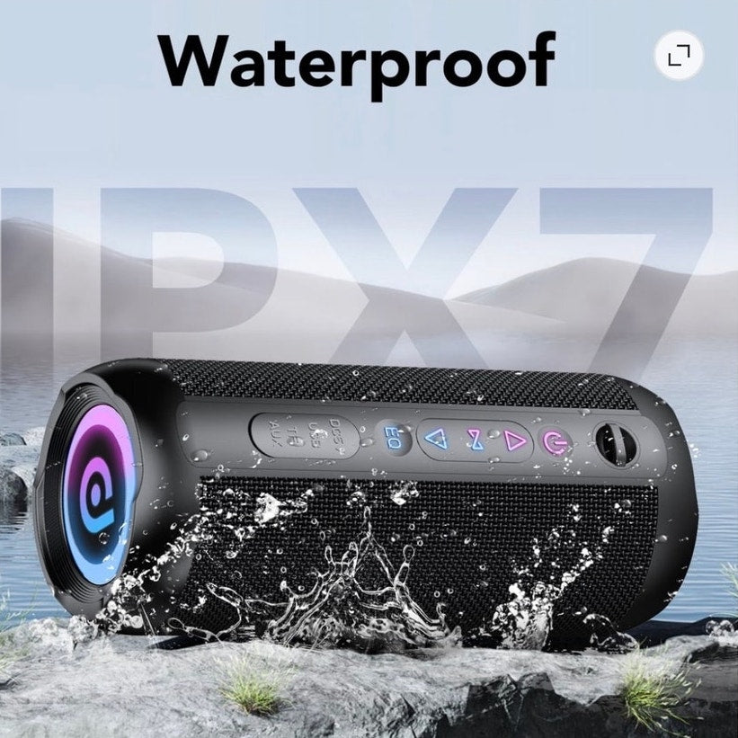 BRAND NEW ~ Black Portable Bluetooth Waterproof Loud LED Lights Wireless Speaker