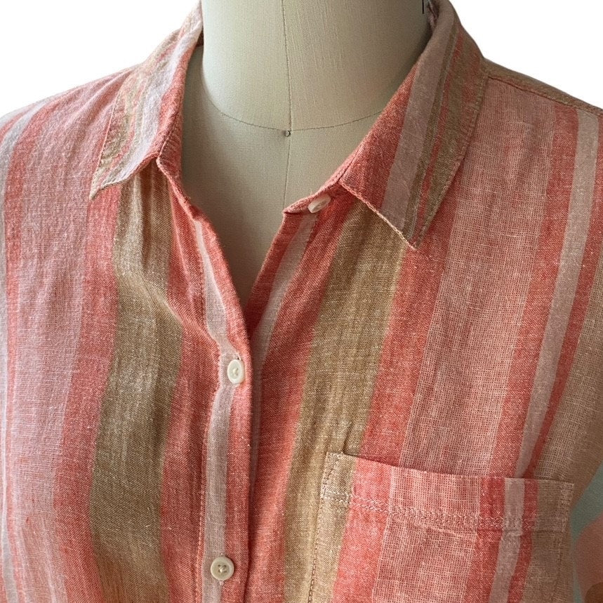 NWT ~ Linen BEACH LUNCH LOUNGE Short Sleeve Tie Waist Blouse ~ Women's LARGE