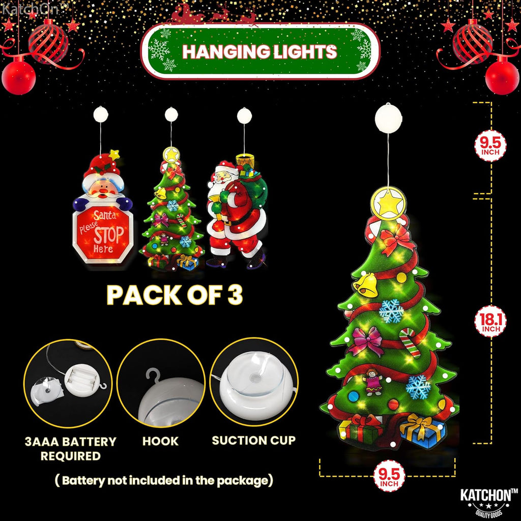 NWT ~ Set/ 3 Large 18" Santa Claus & Tree Shaped Festive Christmas Window Lights