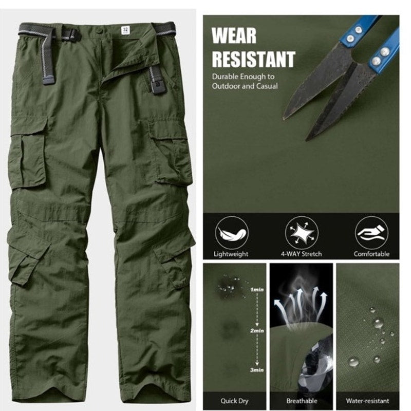 NWT ~ Mens Dark Green Quick Dry Waterproof Hiking Fishing Lightweight Pants ~ 38