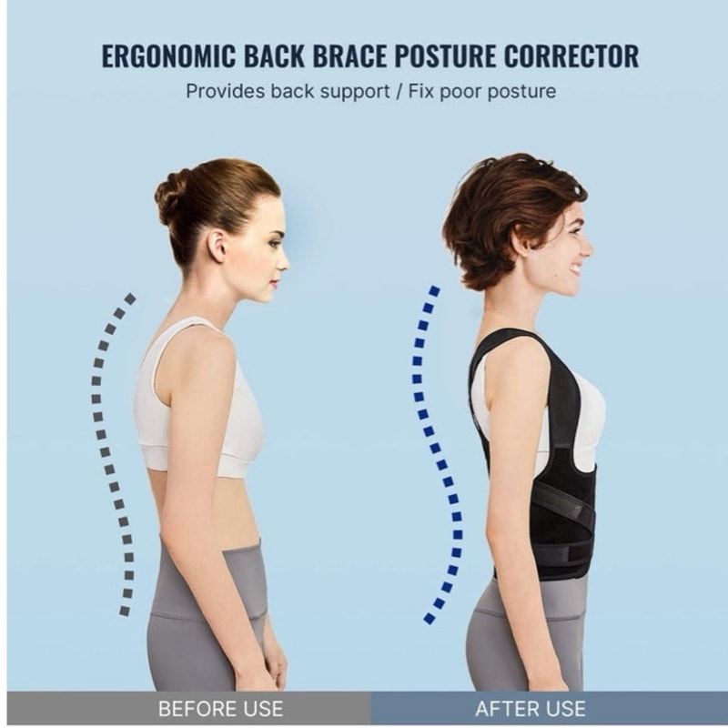 BRAND NEW ~ Black Back Brace Posture Corrector Adjustable Full Back Support ~ XL