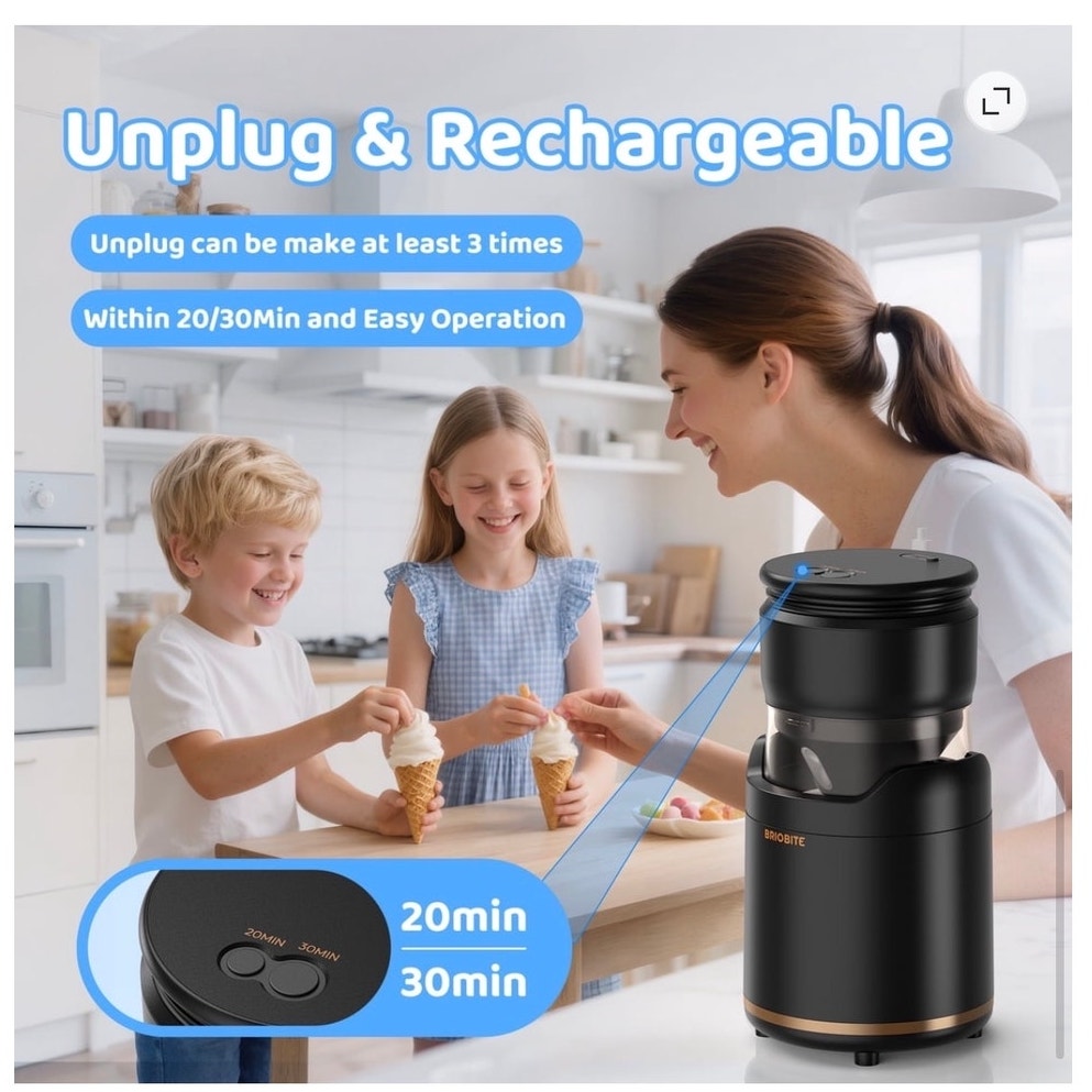 BRAND NEW ~ Black Rechargeable Soft Serve Frozen Yogurt Gelato Ice Cream Maker