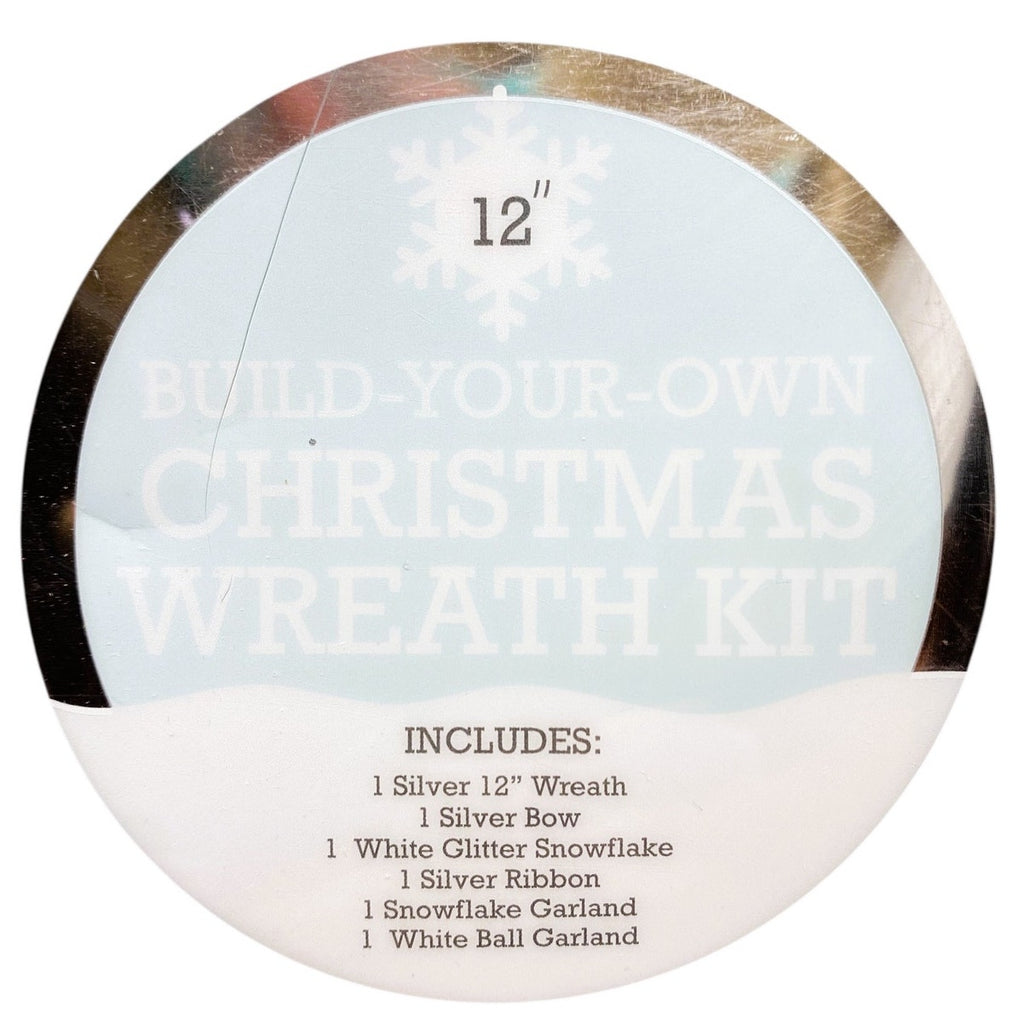 NWT ~ 12" Silver Build Your Own Christmas Wreath Kit ~ Garland Ribbon etc..