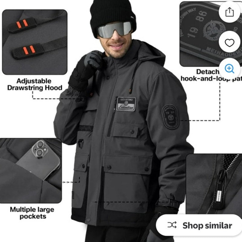 NWT ~ Men's Leduntino Black & Gray Heavy Winter Jacket ~ Size LARGE