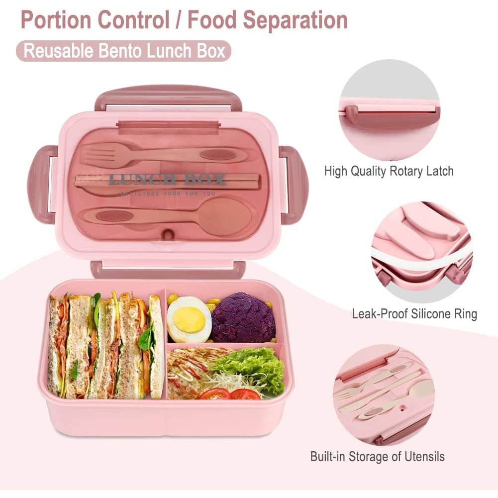 BRAND NEW ~ Pink 1400 ML Leakproof BPA Free Lunch Bento Box Container & Utensils